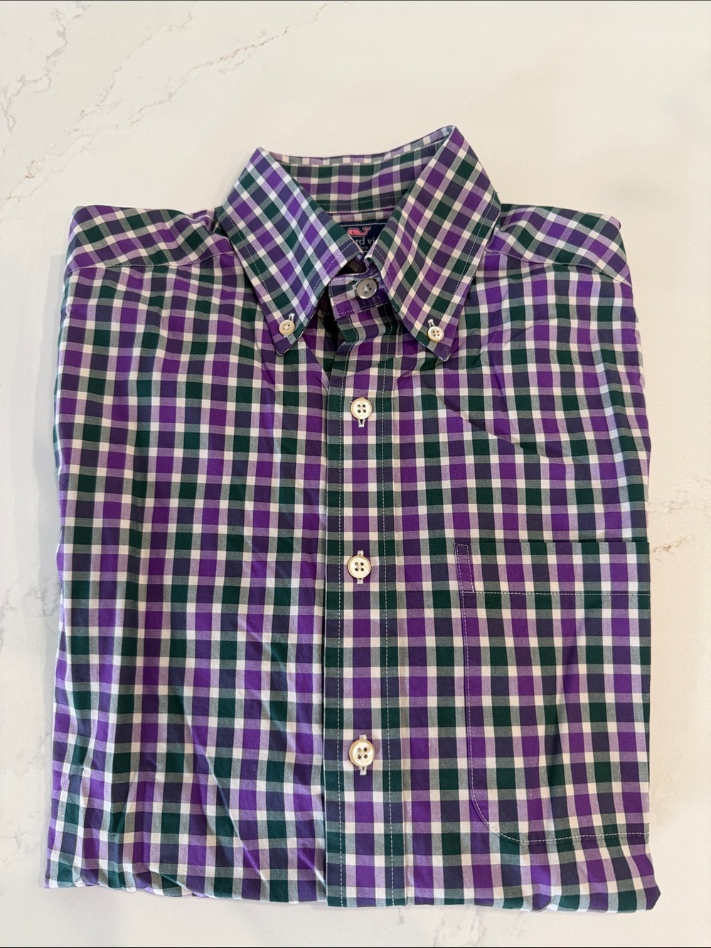Vineyard Vine’s Men's Slim Fit Murray Button-Down Plaid Shirt in Purple & Green